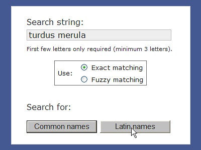 Searching by Latin name